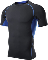 Herren Kurzarm Sport Trainingsshirt Schwarz und Blau